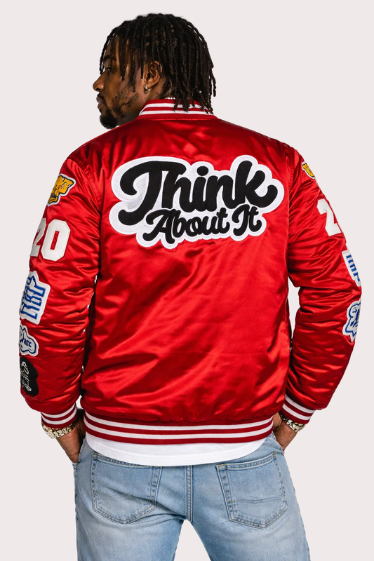 Mens Think About It Championship Varsity Jacket - Red
