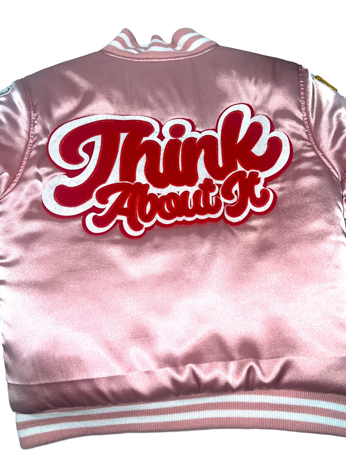 Womens Think About It Championship Varsity Jacket - Pink