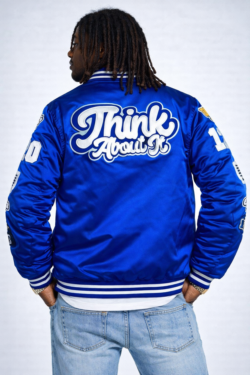 Mens Think About It Championship Varsity Jacket - Blue