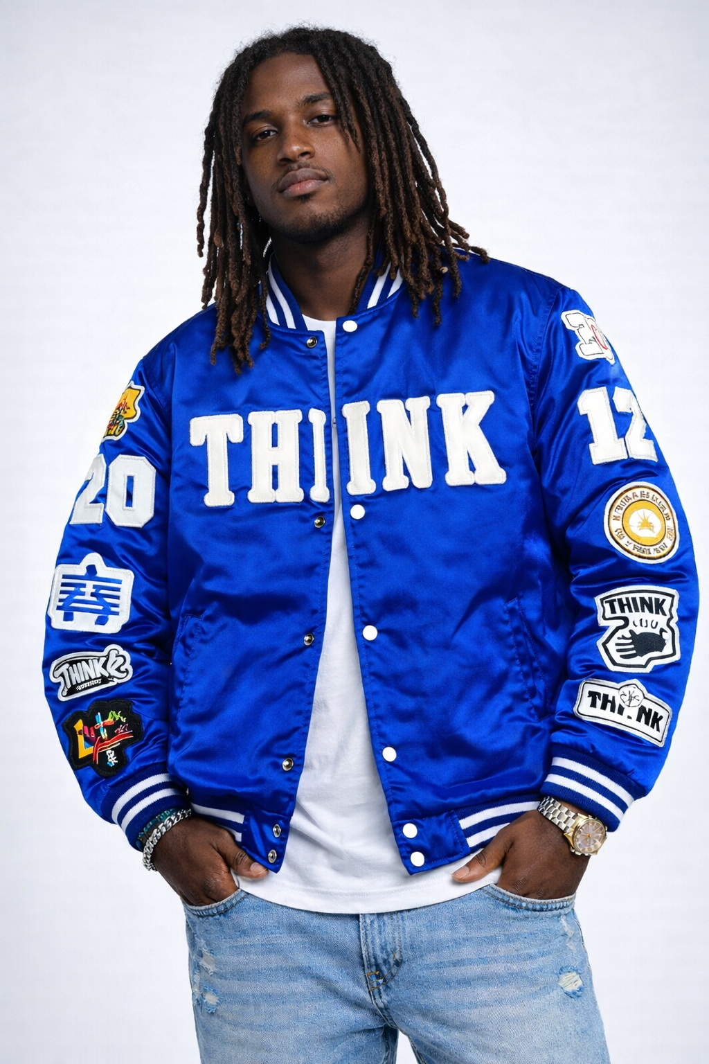 Mens Think About It Championship Varsity Jacket - Blue