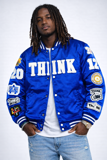 Mens Think About It Championship Varsity Jacket - Blue
