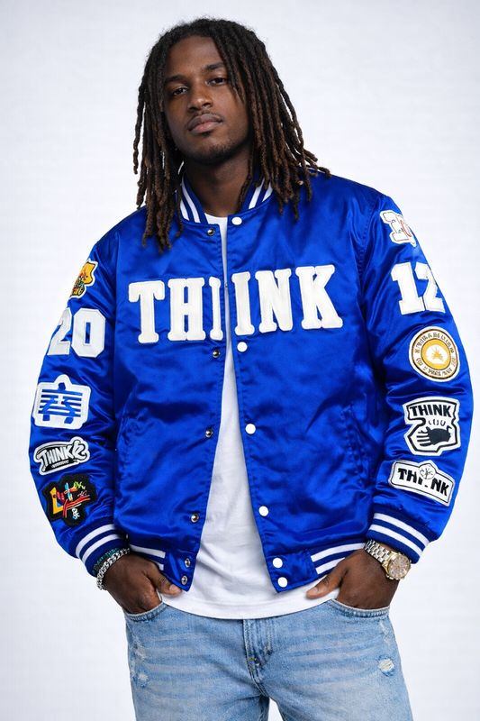 Mens Think About It Championship Varsity Jacket - Blue