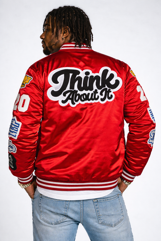 Mens Think About It Championship Varsity Jacket - Red