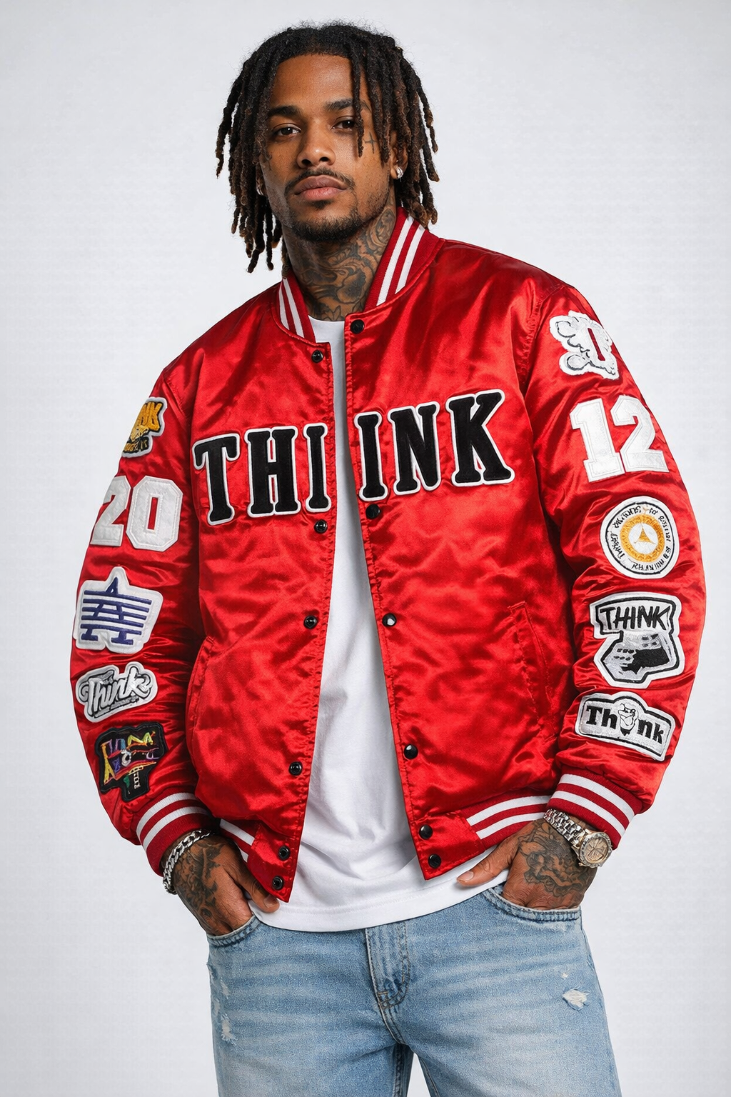 Mens Think About It Championship Varsity Jacket - Red
