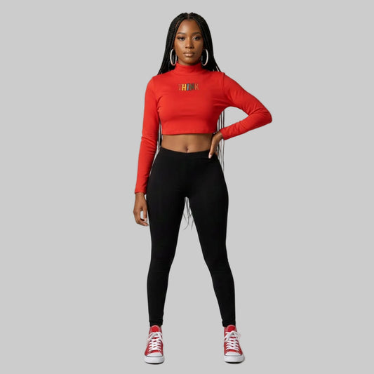 THINK Women's Crop Turtleneck - Red