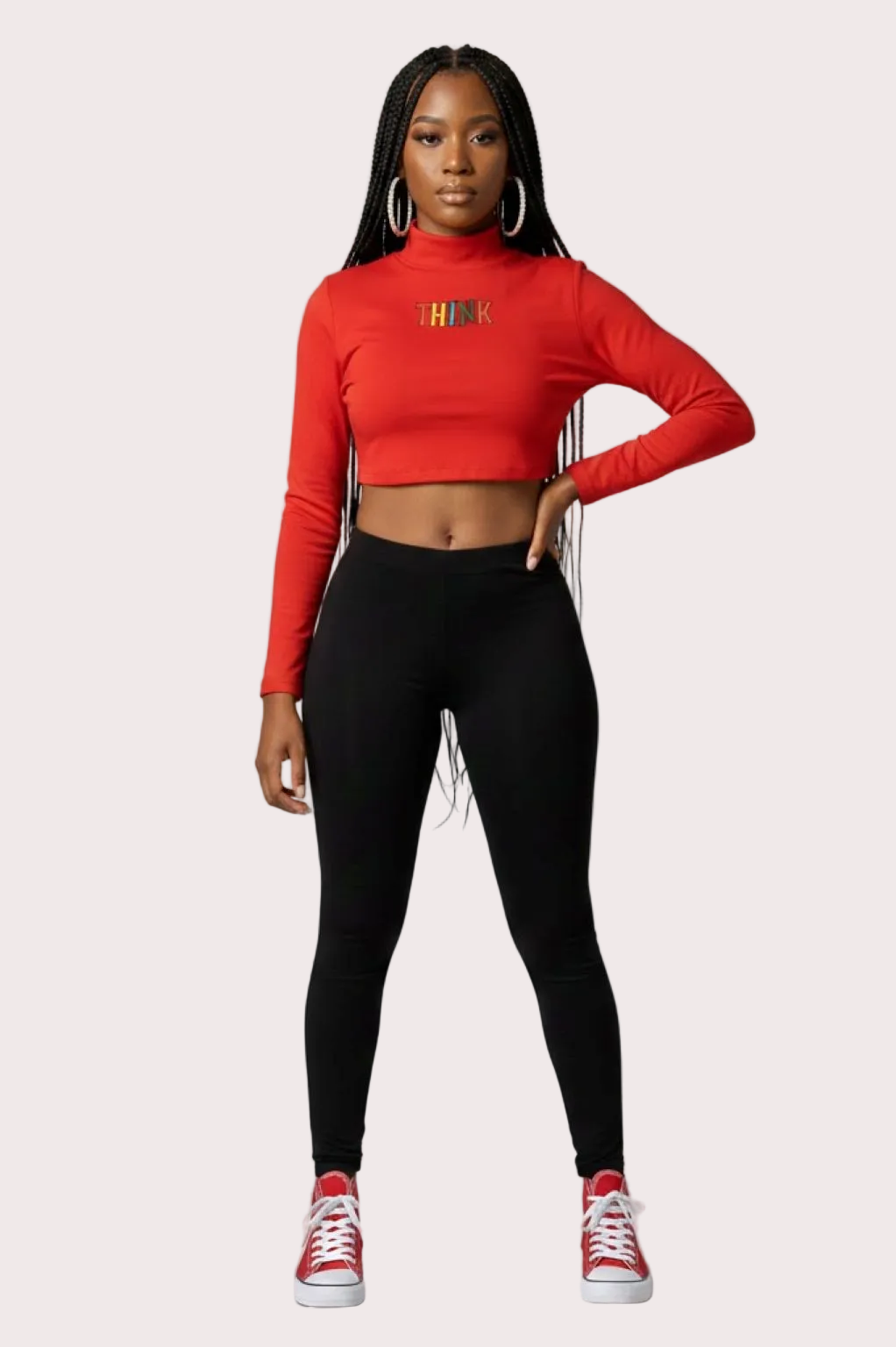 THINK Women's Crop Turtleneck - Red