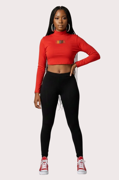 THINK Women's Crop Turtleneck - Red