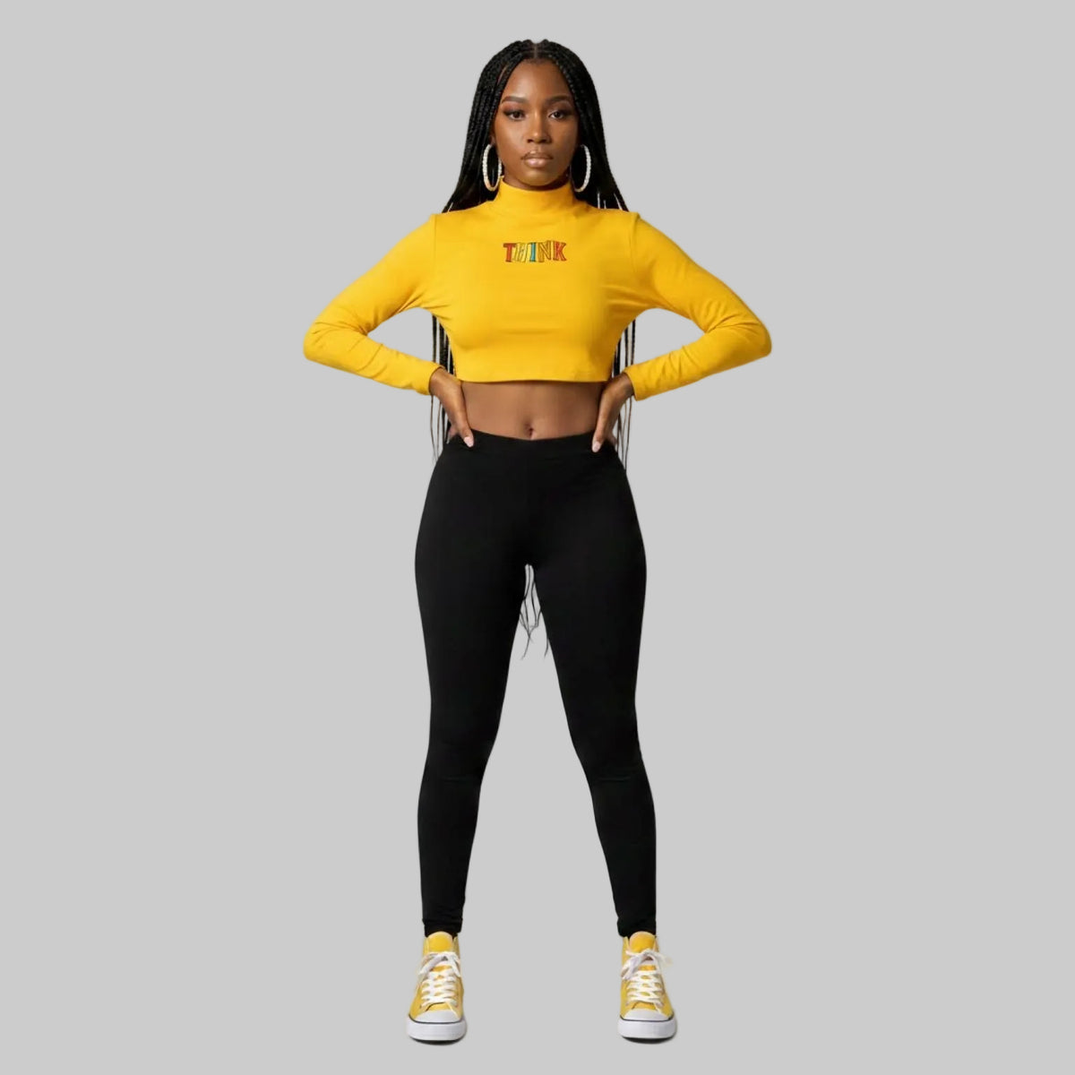 THINK Women's Crop Turtleneck - Yellow