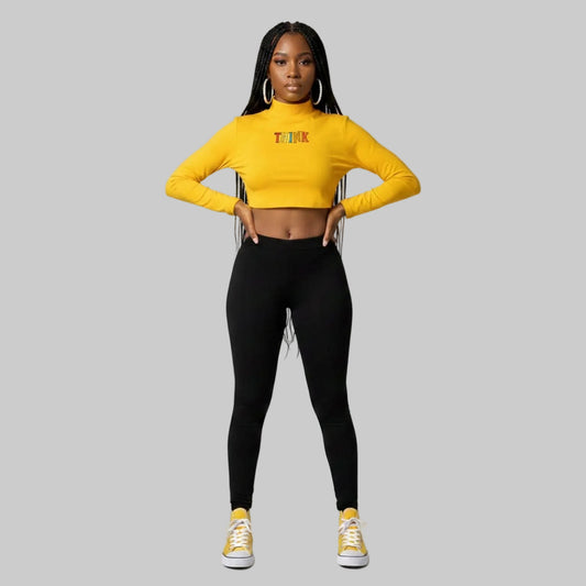 THINK Women's Crop Turtleneck - Yellow