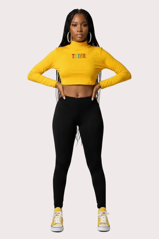 THINK Women's Crop Turtleneck - Yellow